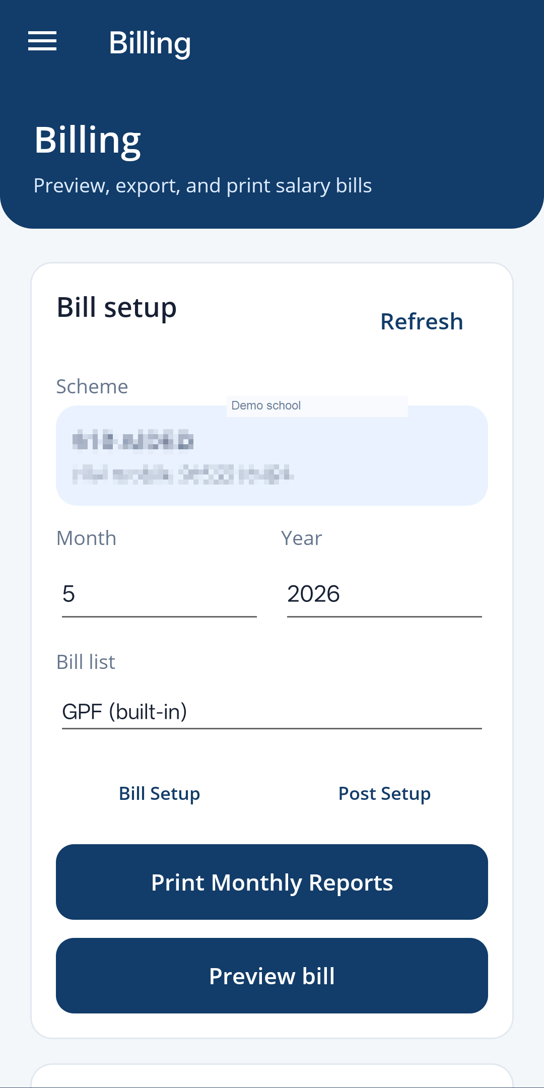 Billing page