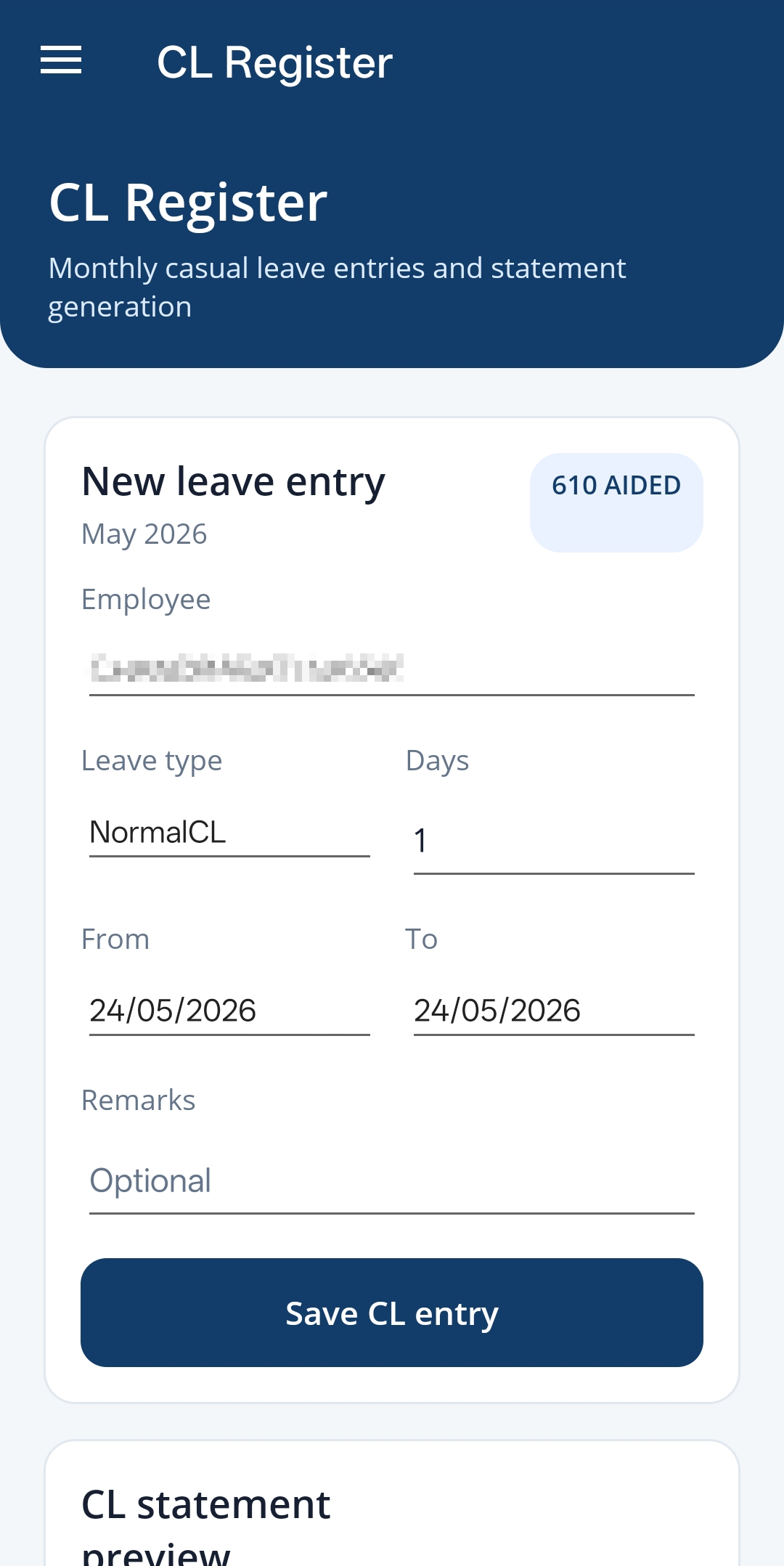 CL register page