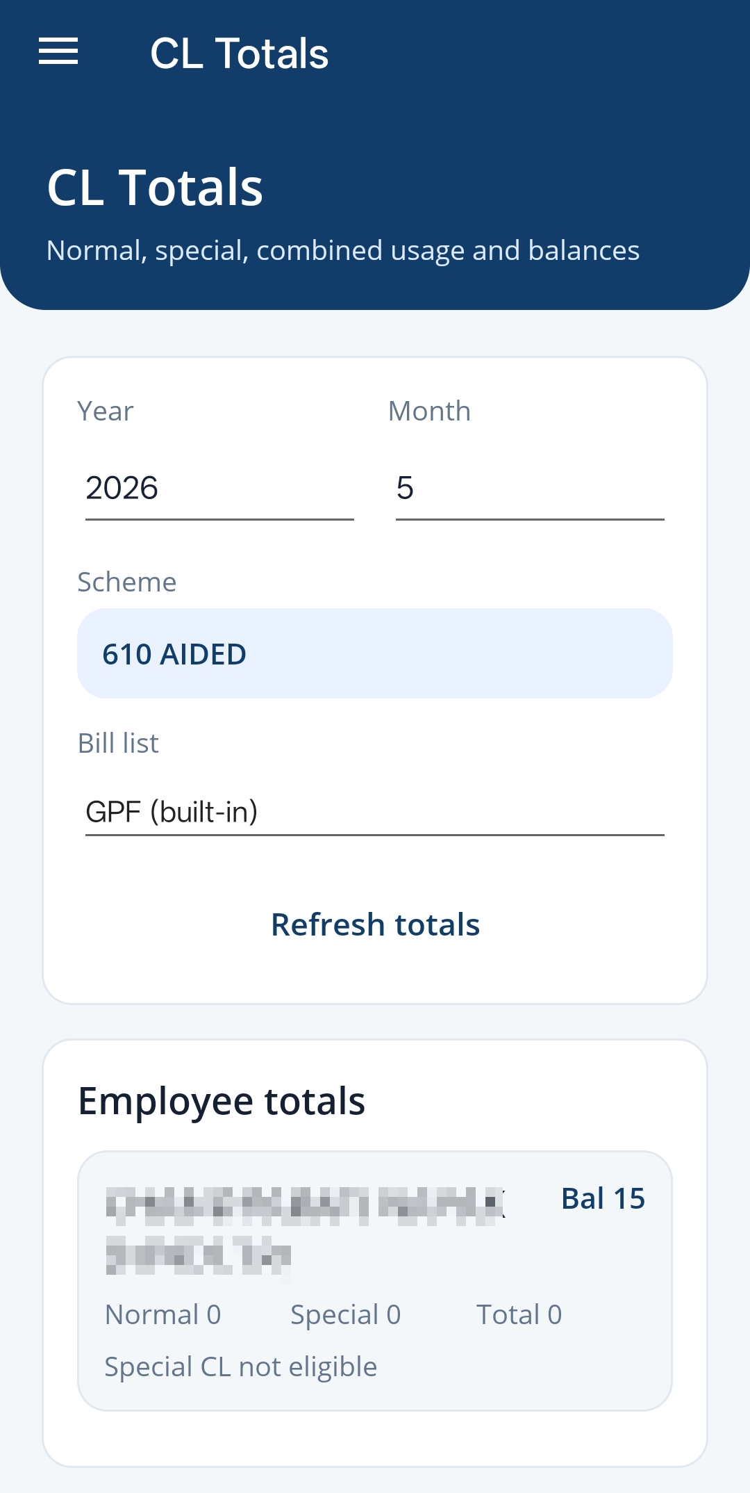 CL totals page
