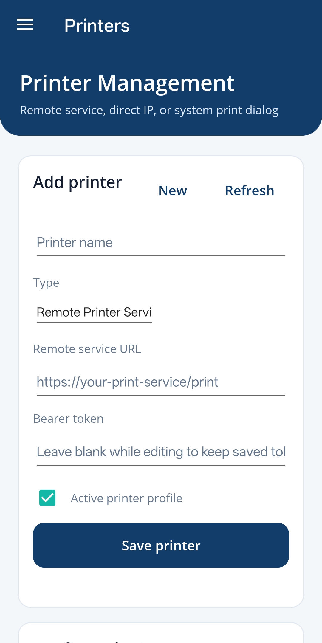 Printers page